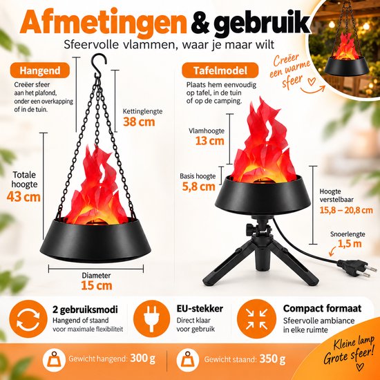 Kampvuur lamp - Kunstmatig LED vuureffect - Hangende vlamlamp voor feest, nachtclub en interieur - 110 V - Halloween - Halloween decoratie - Zwart van VHV — afbeelding 2