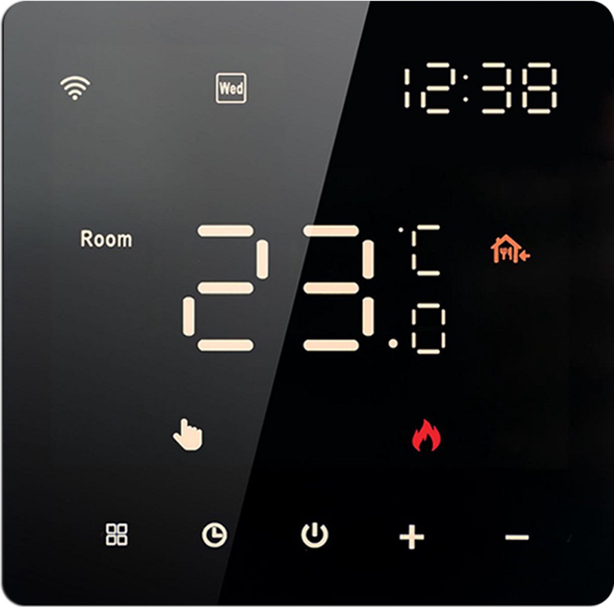 Wi-Fi kamerthermostaat – Tuya Smart elektrische verwarmingsfolie - Slimme thermostaat - Digitale LED-controller – Vloerverwarmingsthermostaat - Touchscreenbediening – Smart Living - 16A - Zwart