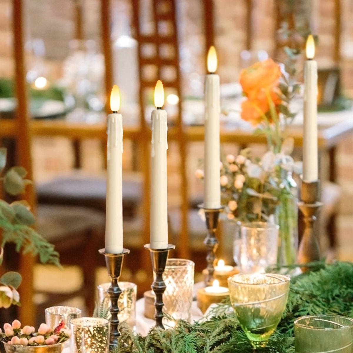 LED Taper kaarsen set van 4 - flikkerend dimbaar warm wit - vlamloos met afstandsbediening - sfeervolle kerstdecoratie - ShopVlot