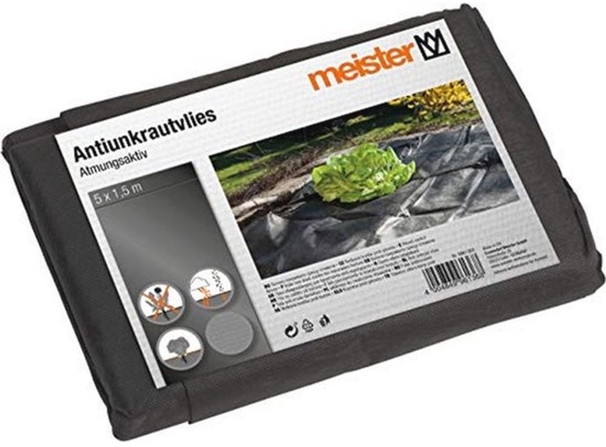 Onkruiddoek 5 x 1,5 m - 30 g/m² - zwart - voorkomt onkruidgroei, slaat warmte en vocht op