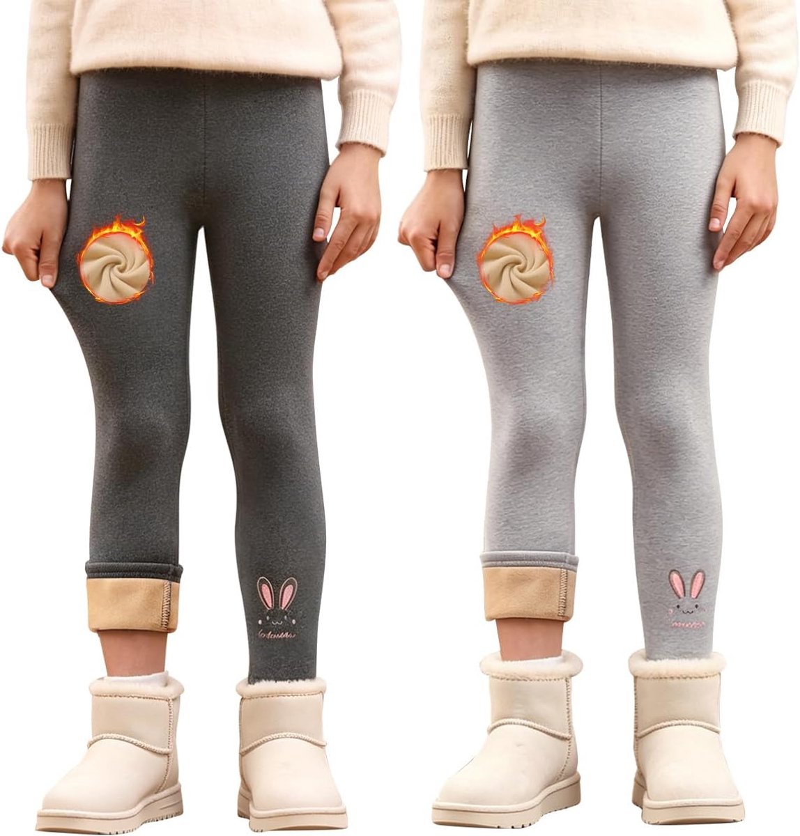Leggings voor meisjes, met fleece gevoerd, verpakking van 2 stuks, warm