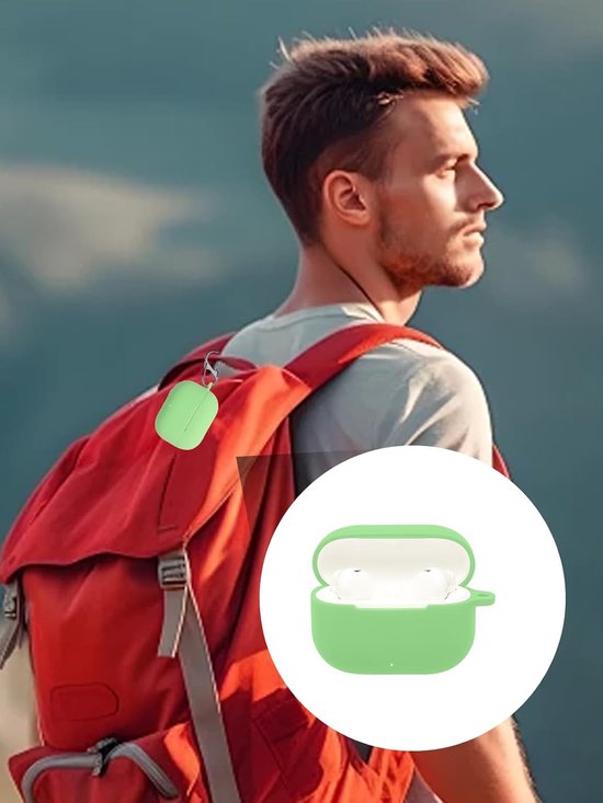 Hoes voor Huawei FreeBuds SE 4 ANC oordopjes, schokbestendig, waterdicht, zacht en slank, siliconen afdekking met sleutelkoord, sleutelhanger en reinigingsset, lichtgroen — afbeelding 5