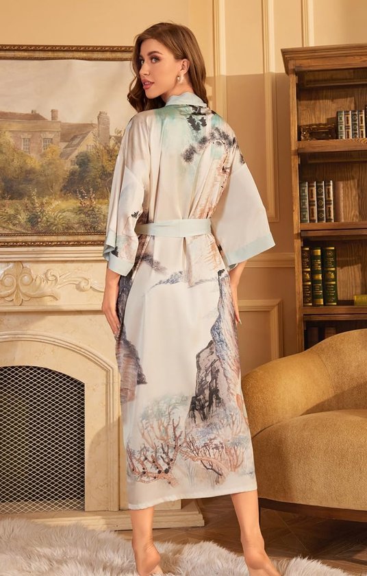 Zomer kimono bedrukt satijn zijde lang elegant nachthemd — afbeelding 2