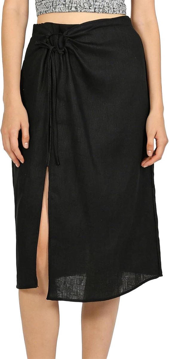 Rokken dames zomer linnen midi rok knielange zomerrok elastische taille wikkelrok A-lijn midi-rok elegante casual vrouwen strand rokken