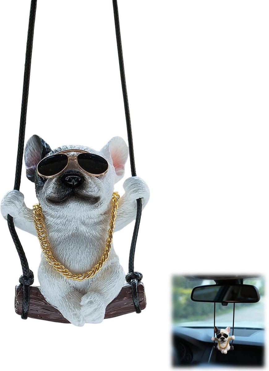 Autospiegelhanger, zwaaiende bulldog, autodecoratie, autohanger voor achteruitkijkspiegel, grappige achteruitkijkspiegelhangers, decoratie voor autotrim, deur- en raamgordijnen