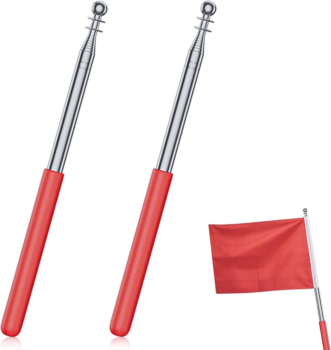2 stuks uittrekbare wijsstaaf van roestvrij staal met rode siliconen handgreep, inklapbaar van 24 cm tot 120 cm, ideaal voor reisgidsen, leraren, outdoorvlaggen en conferenties
