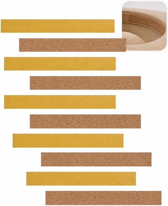 10 Stuks Kleine Zelfklevende Kurkstrips voor Hoeden, 200 × 20 × 2 mm Hoedmaat Verkleiners, Op Maat Knipbare Binnenband Aanpassers voor Volwassenen, Geschikt voor Vilten, Stro- en Leren Hoeden — afbeelding 2