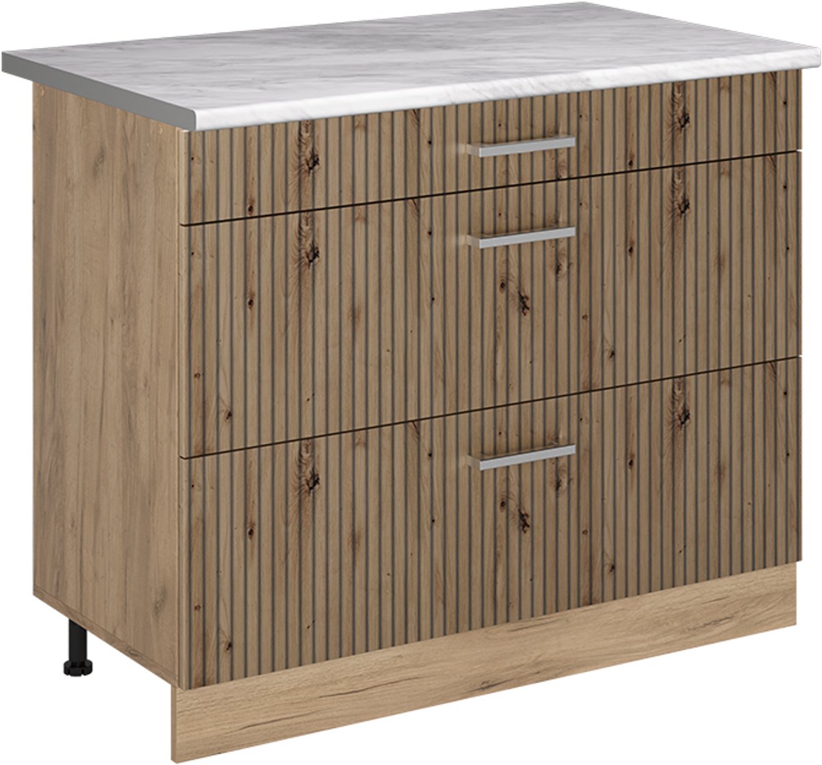 Vicco Keukenonderkast R-Line, Artisanaal eiken/Goudkleurig Eiken, 100 cm marmer werkblad