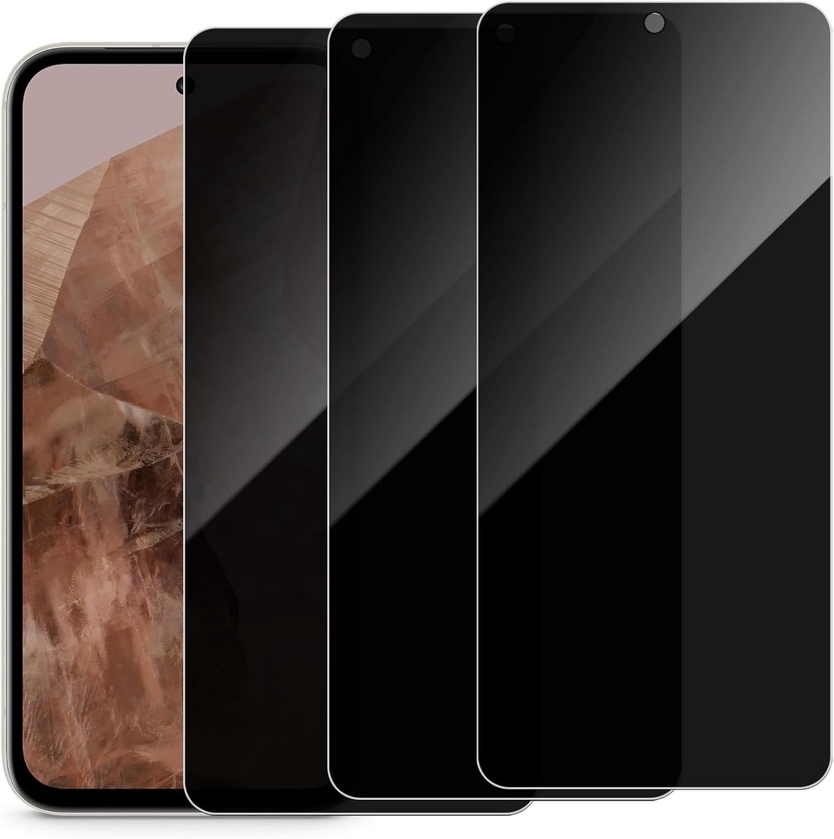 3-pack privacyschermbeschermer voor Google Pixel 8A 6,1 inch, 9H hardheid, volledige dekking, anti-spy gehard glasfilm voor Google Pixel 8A - GEEN ondersteuning vingerafdruk