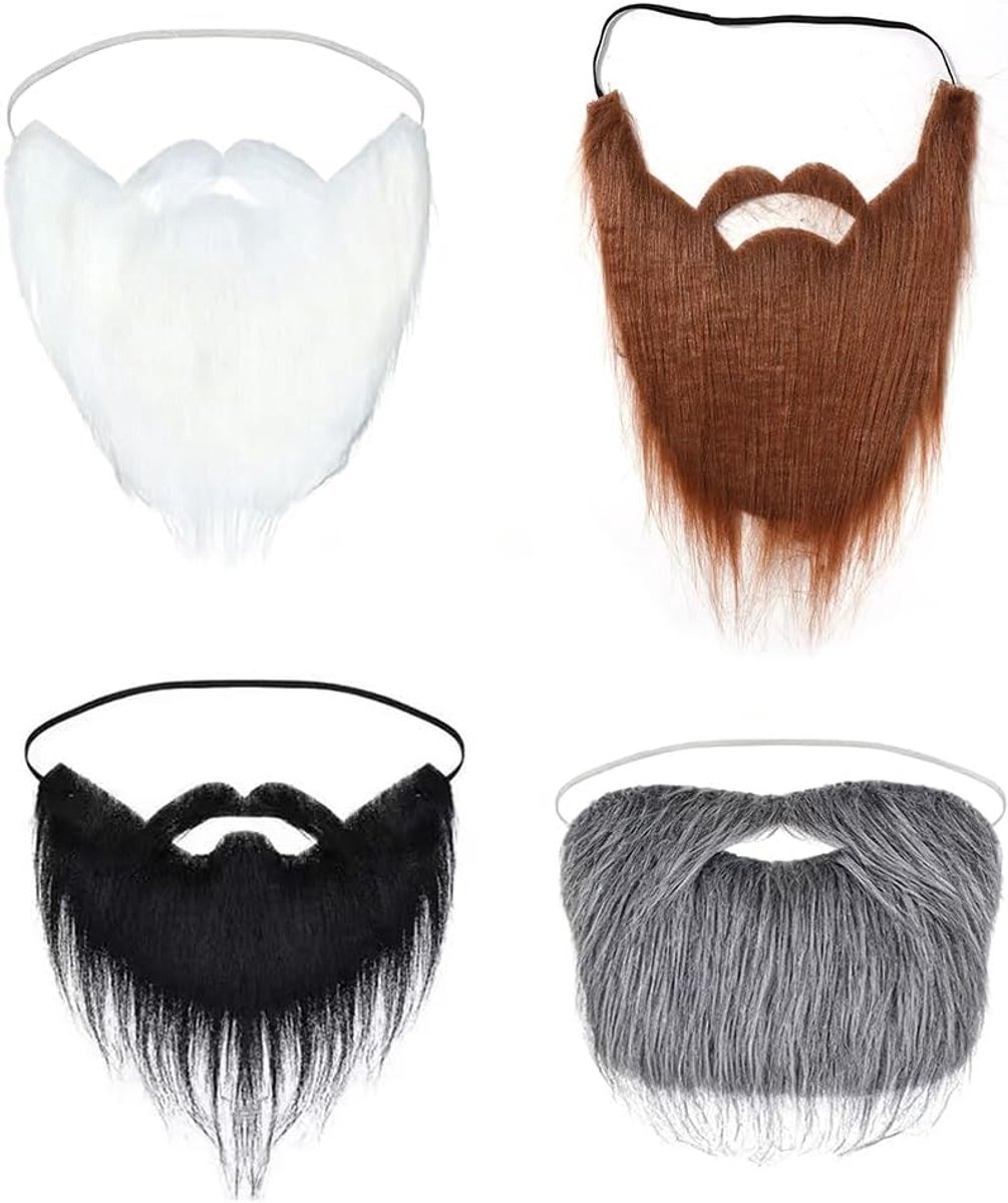 4-delige nepbaardset, plakbare snor, volle baard, plakbaardkostuum, nepsnor | kostuum voor gepensioneerden, plakbare schnauzer, plakbaard voor volwassenen, zwart, bruin, wit, grijs