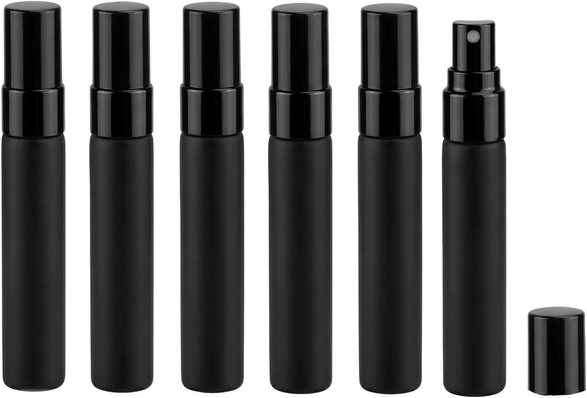 Set van 6 Herbruikbare 10ml Zwarte Glazen Sprayflessen voor Parfum, Cosmetica en Make-up Gebruik