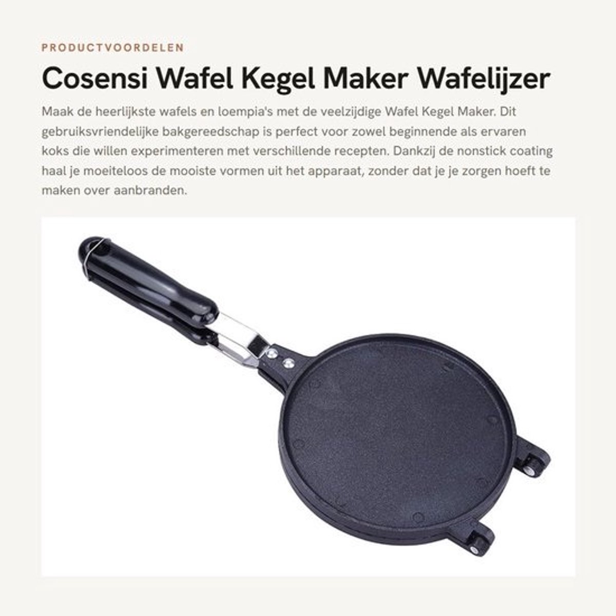 Dailygoods- Wafelmaker met Antiaanbaklaag - Wafelkegel Maker - Aluminiumlegering - Lichtgewicht - 38,5 x 17 cm - Duurzaam en Veilig - Kegelmaker