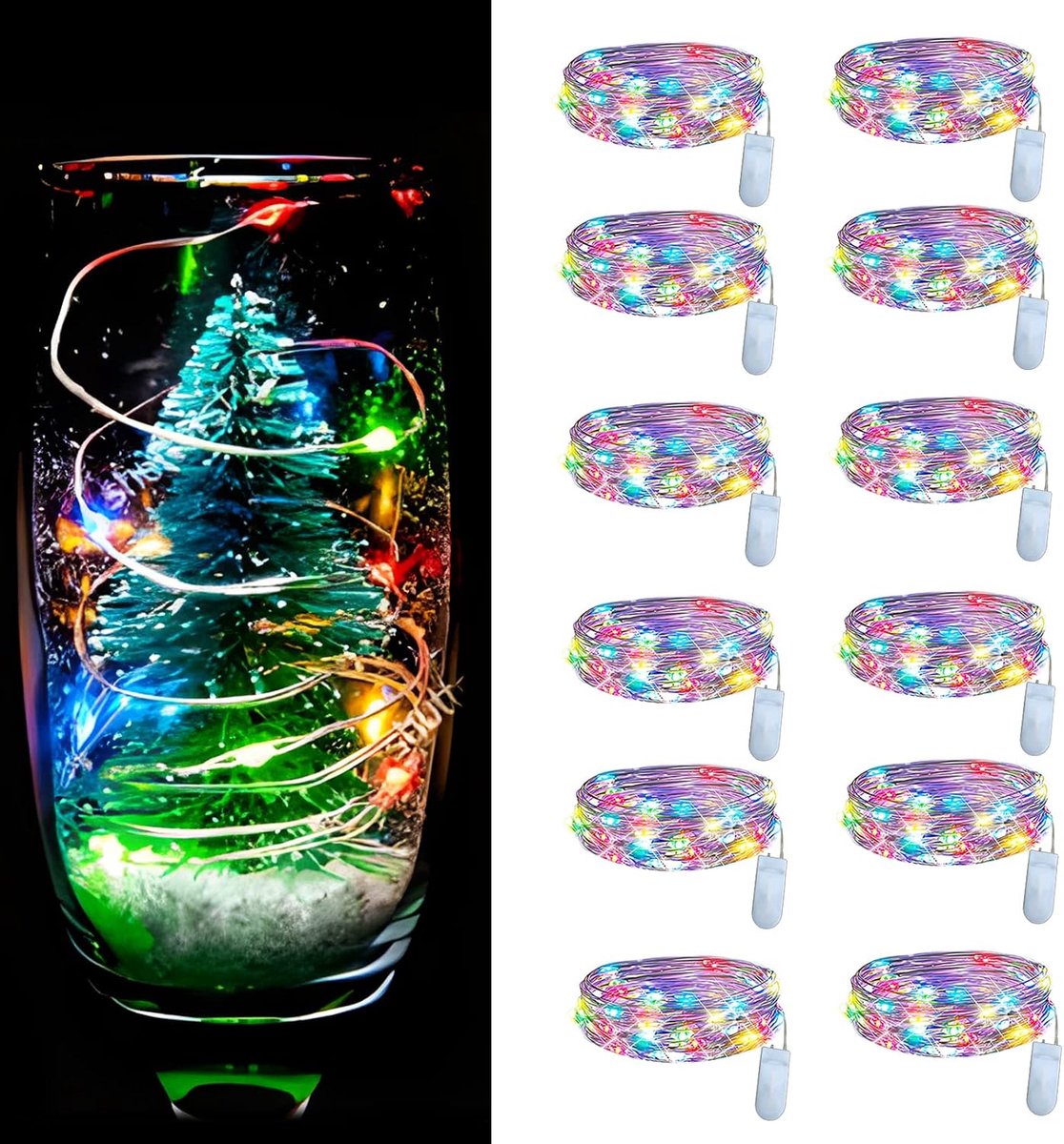 12 x 20 LED lichtketting batterij kleurrijke kerstverlichting, mini led lichtketting met batterij CR2032, 2 m koperen draad lichtketting waterdicht kleurrijk voor feest bruiloft Pasen tuin