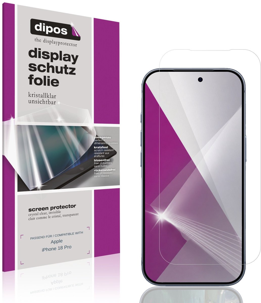 dipos – 4x Beschermfolie geschikt voor Apple iPhone 18 Pro | Krasbestendige & heldere Screenprotector Ultra-Thin