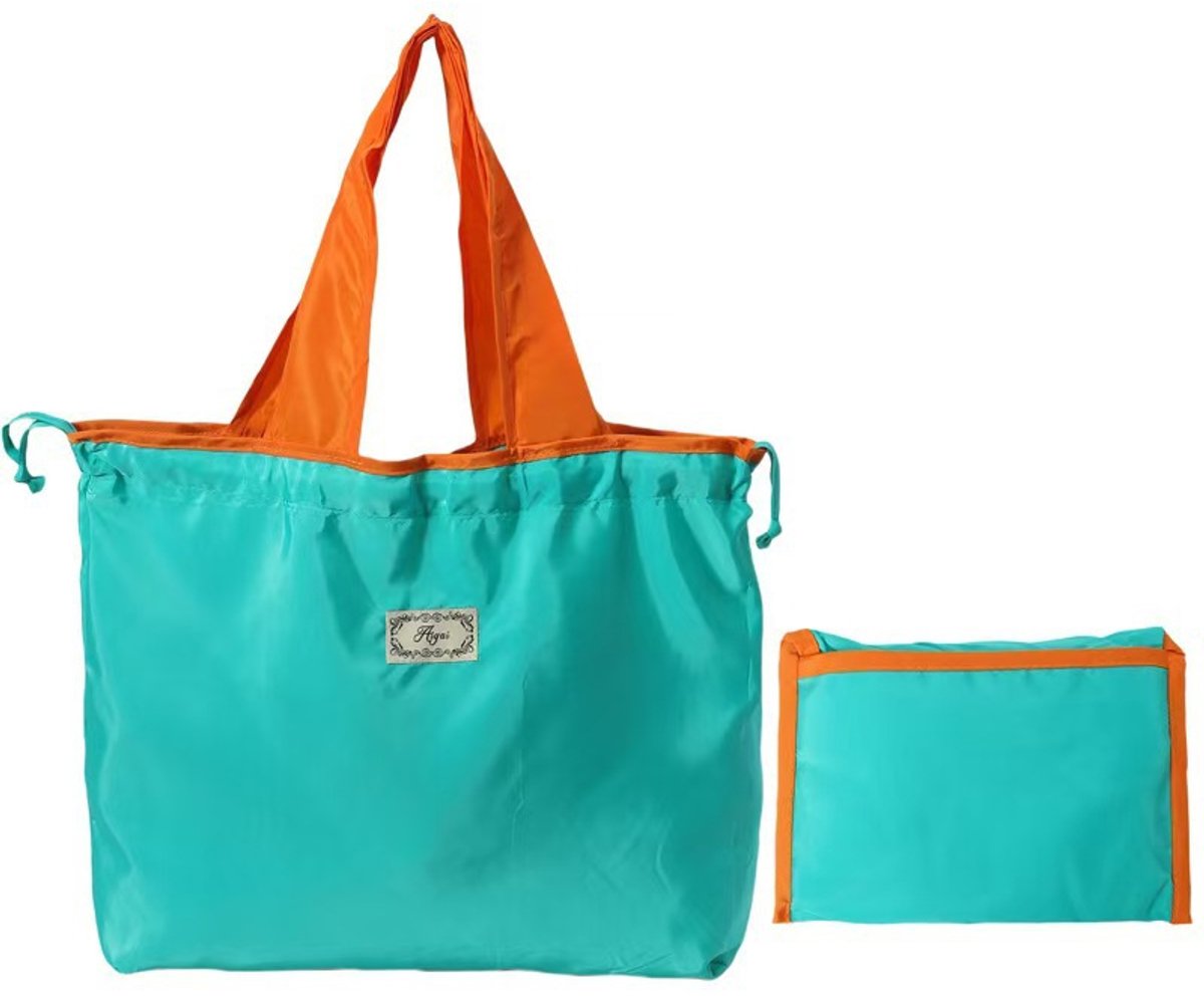 Boodschappentas – Opvouwbaar – Groot – Herbruikbaar – Wasbaar – Hengsels met trekkoord – Draagbaar – Geschikt voor winkelen, reizen, buitenactiviteiten, kamperen – 40 x 50 cm – Blauw