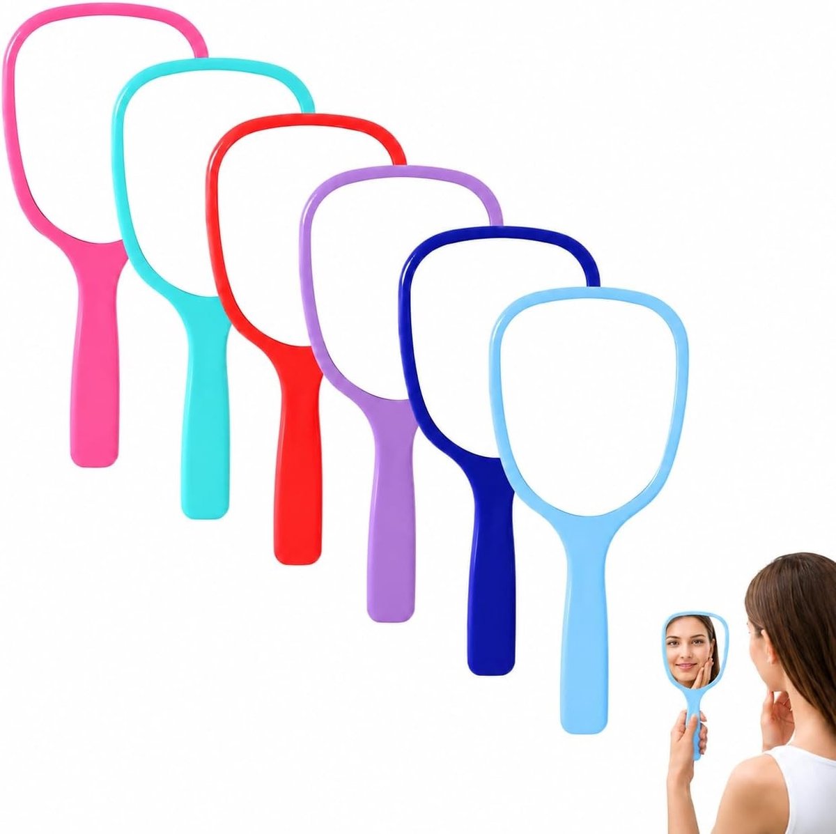 Handspiegel met Handvat, Reismirror, Draagbare Cosmeticaspiegel voor Thuis en Kamperen, 18 cm, Beschikbaar in 6 Kleuren