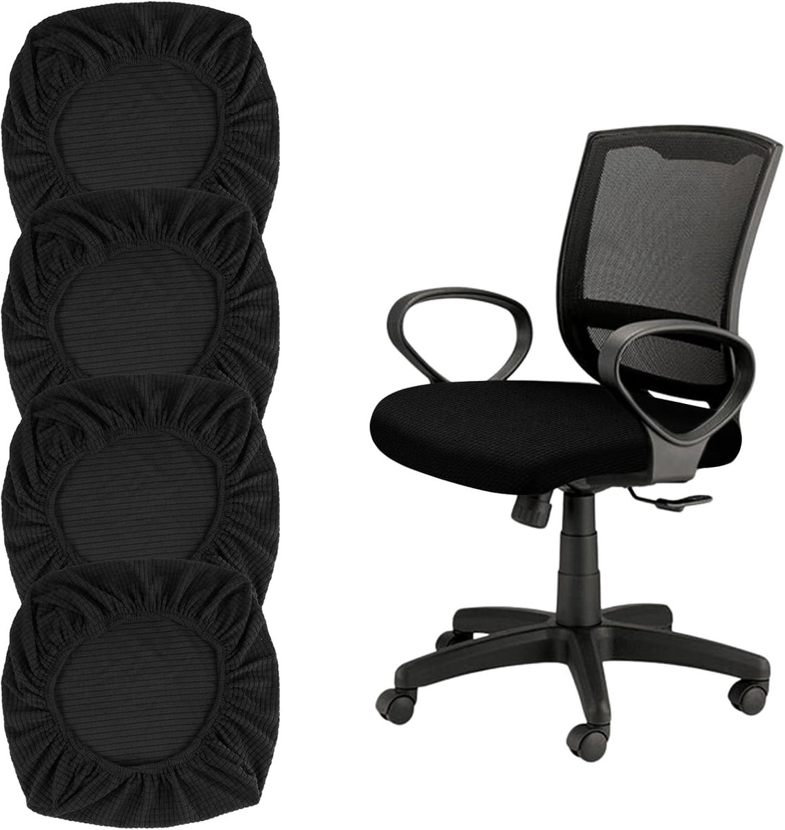 Stretchy Stoelbekleding voor Kantoor, 4 Stuks, Elastische Bescherming voor Stoelen, Machinewasbaar, Geschikt voor Diverse Stoelafmetingen