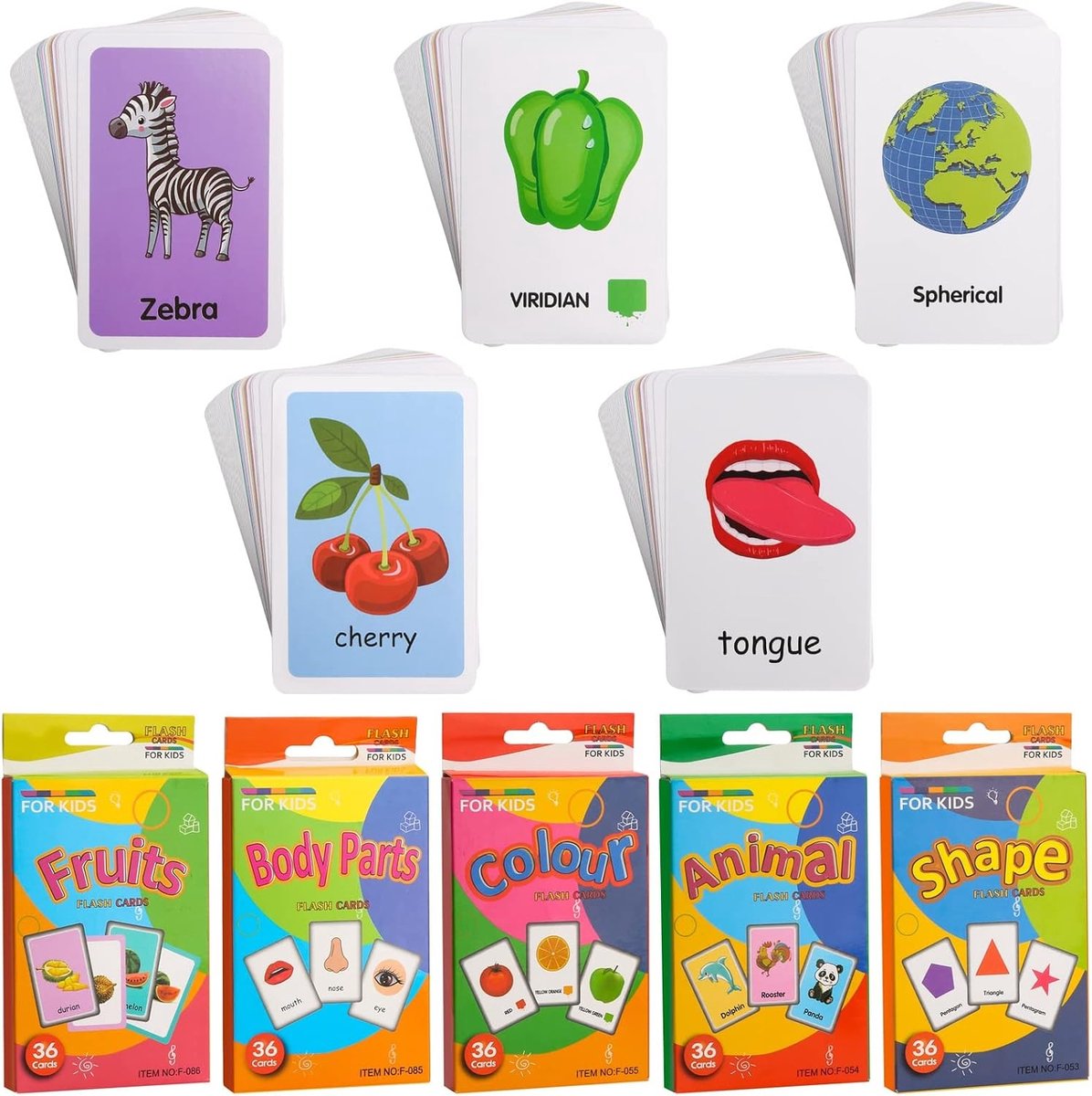 Educatieve Flashcards voor Kinderen - 180 Stuks voor Vroeg Leren, Woordenschat en Montessori Spelletjes met Dieren, Fruit, Kleuren en Vormen