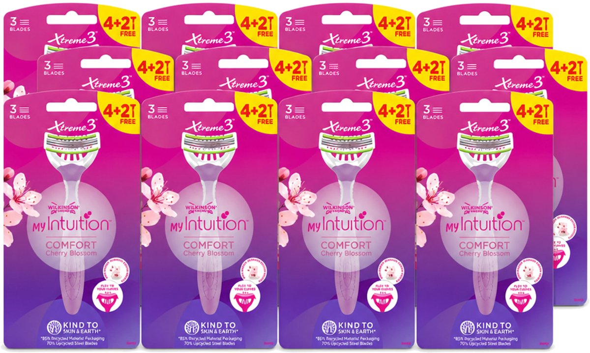 12 x Wilkinson - Wegwerpscheermesjes - Xtreme 3 My Intuition - Comfortabel - 6 mesjes - Voordeelverpakking - 12 stuks