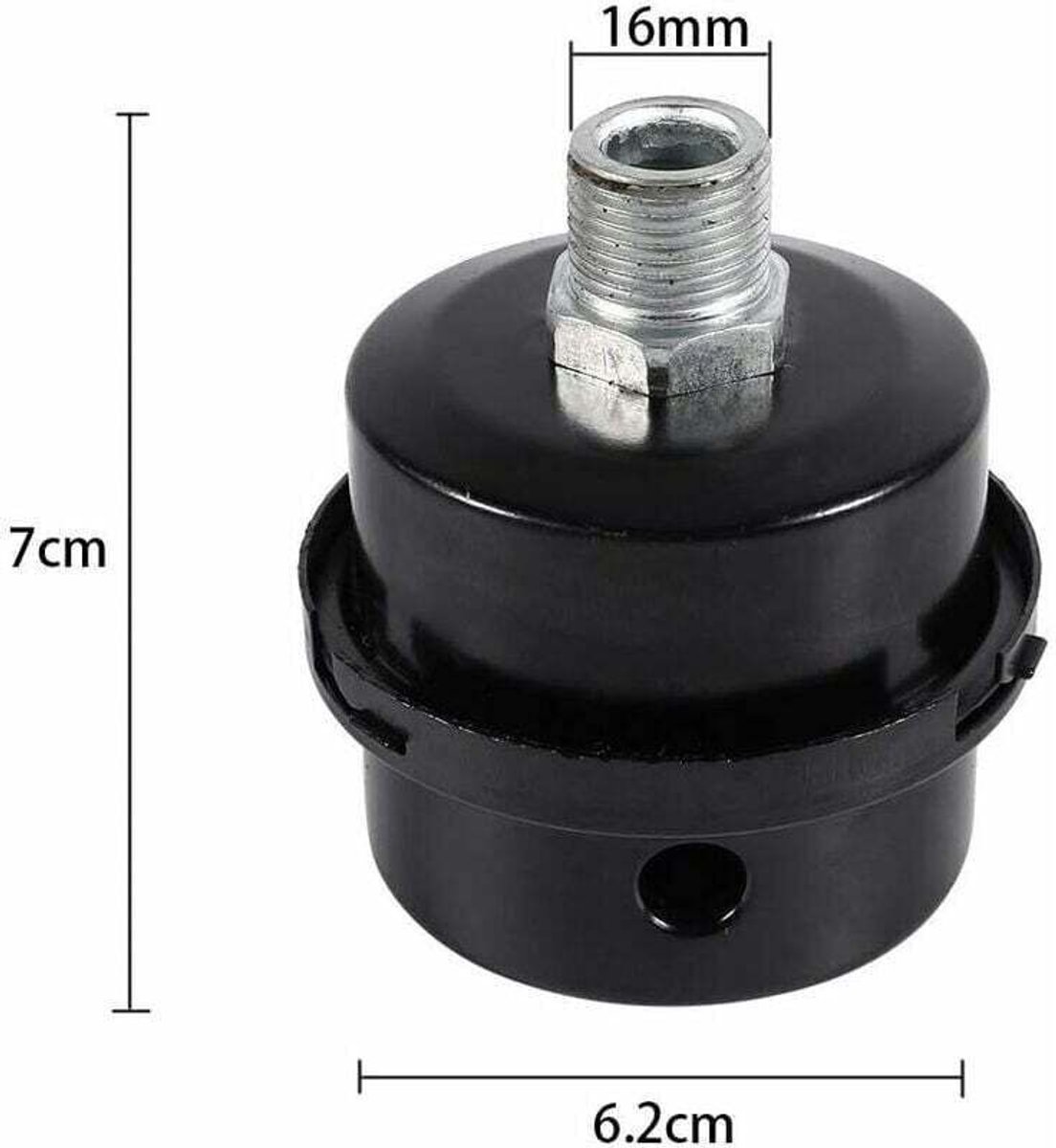 Geluidsarm luchtcompressorfilter, 3/8 inch (16 mm) buitendraad, geschikt vooralen behuizing, geschikt voor luchtcompressorketels. 2 stuks.