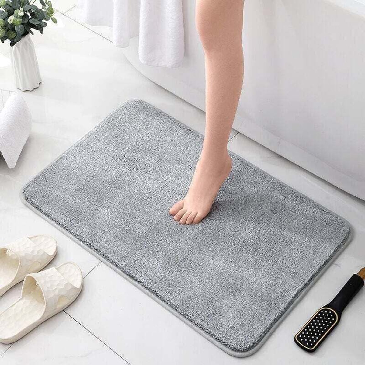 Extra dikke, absorberende, antislip badmat van chenille, machinewasbaar (grijs, 60x90 cm)