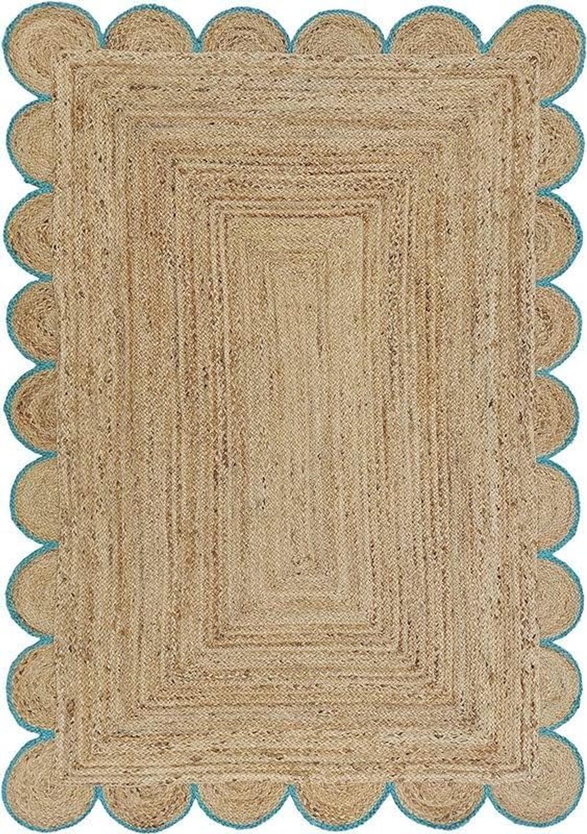 Vloerkleed voor Huis en Woonkamer Decoratie Rechthoekig Geschulpt Vintage Jute Vloerkleed Natuurlijk Tapijt (240 X 300 cm (8 X 10 Voet), Groenblauw)