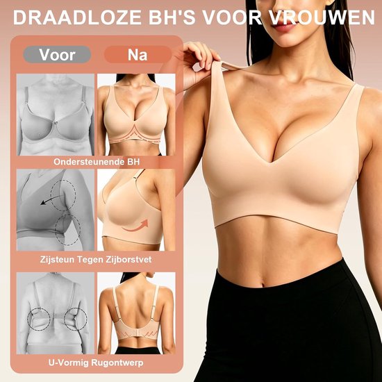 bh's voor vrouwen UK, luipaardprint diepe V push-up beha, plus size draadloos comfort brede riem dagelijkse slaap jelly beha — afbeelding 5