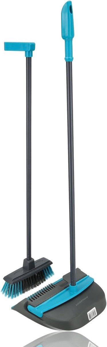 Bezem en Blik – Stoffer en Blik met Lange Steel 90 cm – Binnen en Buiten – Blauw-Grijs