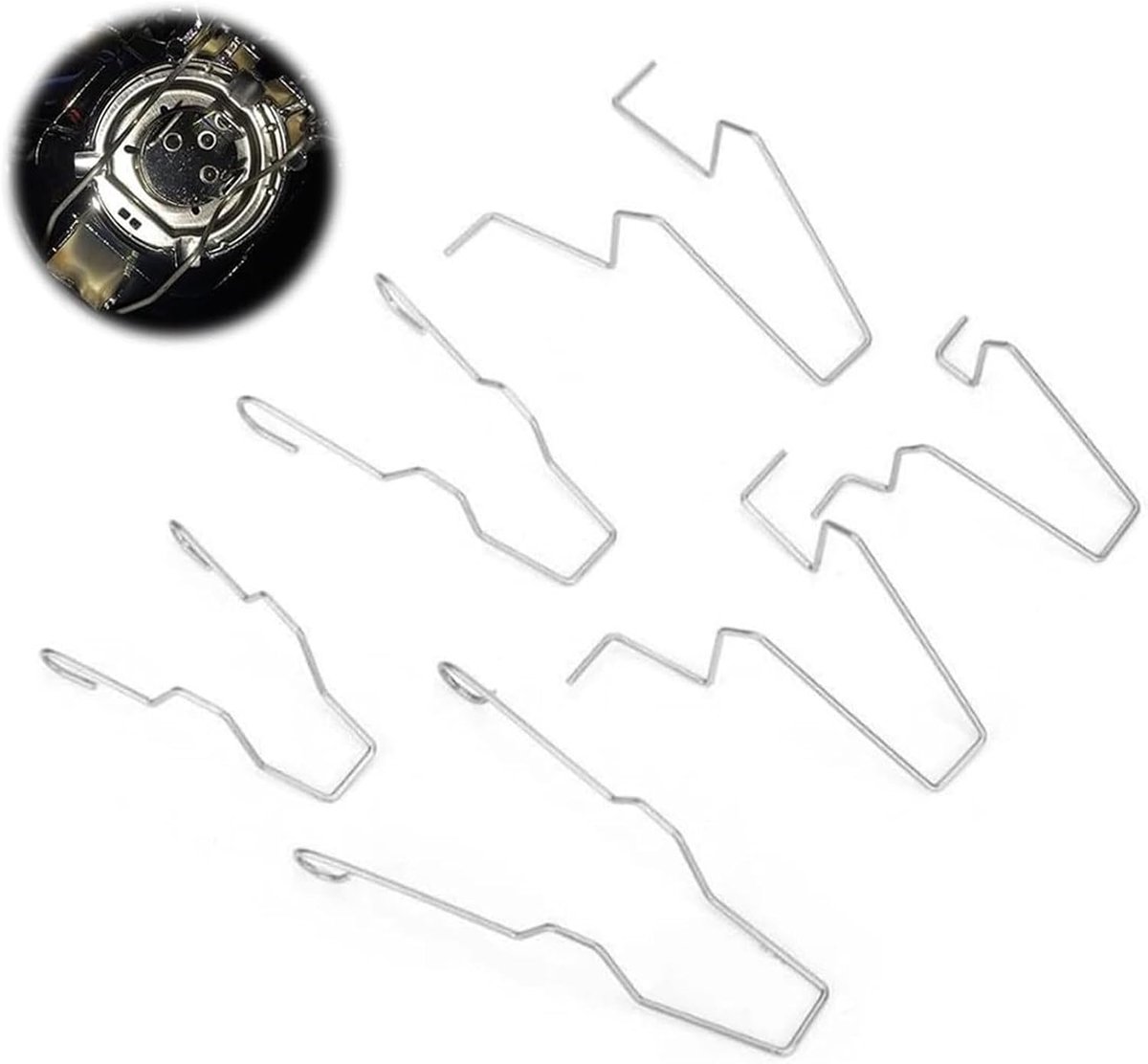 5ZHSFULLKIT 6 stuks veerklemmen voor bevestiging van de lamp, compatibel met H1/H3/H4/H7, van staal, reserveset, veerklemmen, autolampclips H7, auto-bevestigingsclips