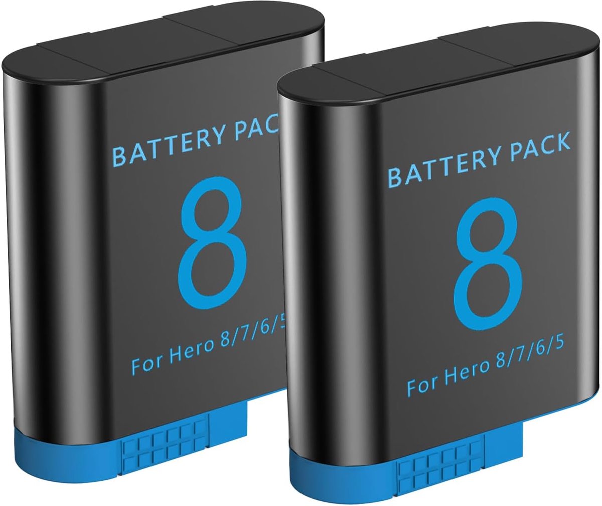 Set van 2 Hero 8-accu's, compatibel met GoPro Hero 8/7/6/5/2018, zwart