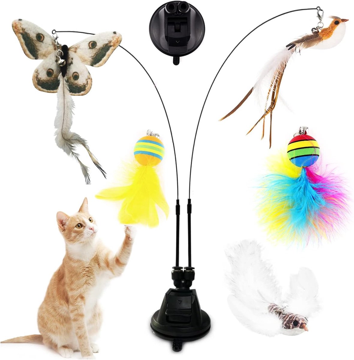 Interactief kattenspeelgoed voor katten, interactief kattenspeelgoed met zuignap en veren, toverstaf met kattenklokken voor het trainen van katten en kittens (C)