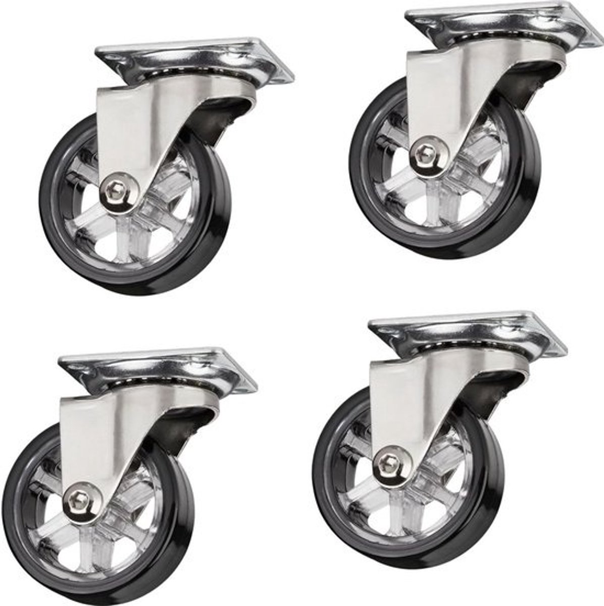 Decoratieve design meubelwielen - Set van 4 - RAPID wielen Ø 50 mm zwart - Draagvermogen 35 kg - Hoogte 64 mm