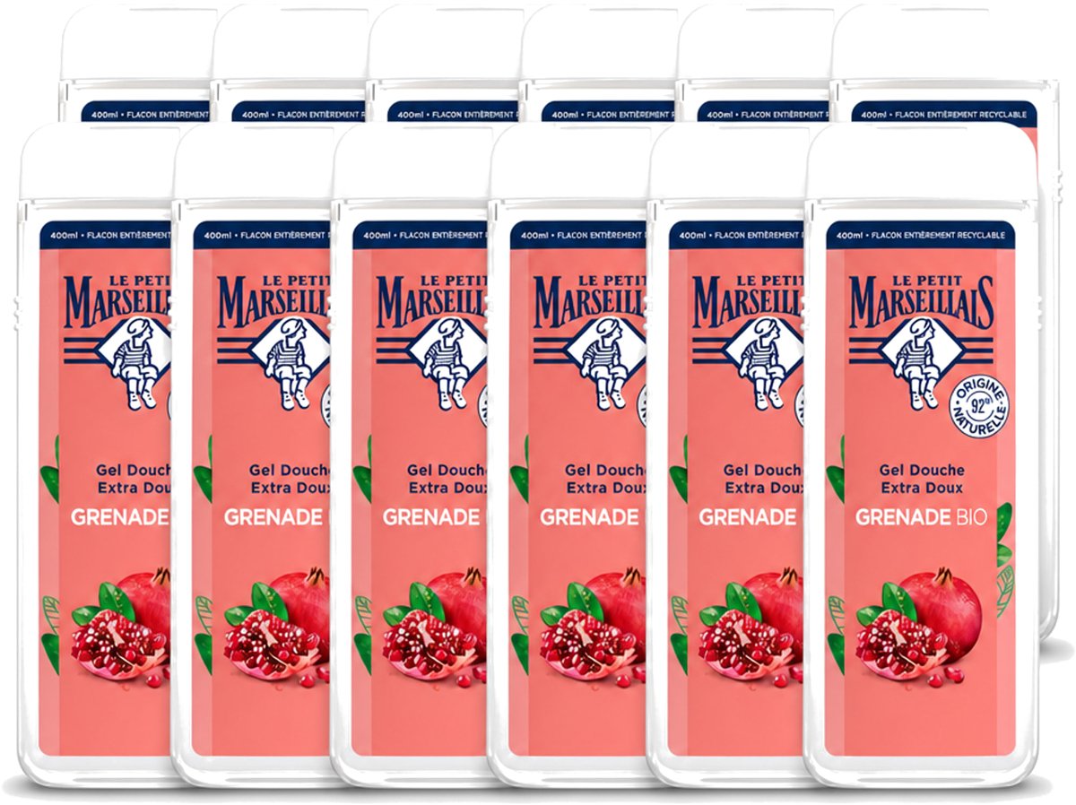 12 x Le Petit Marseillais – Douchegel – Grenade Bio – 400 ml - Voordeelverpakking - 12 stuks