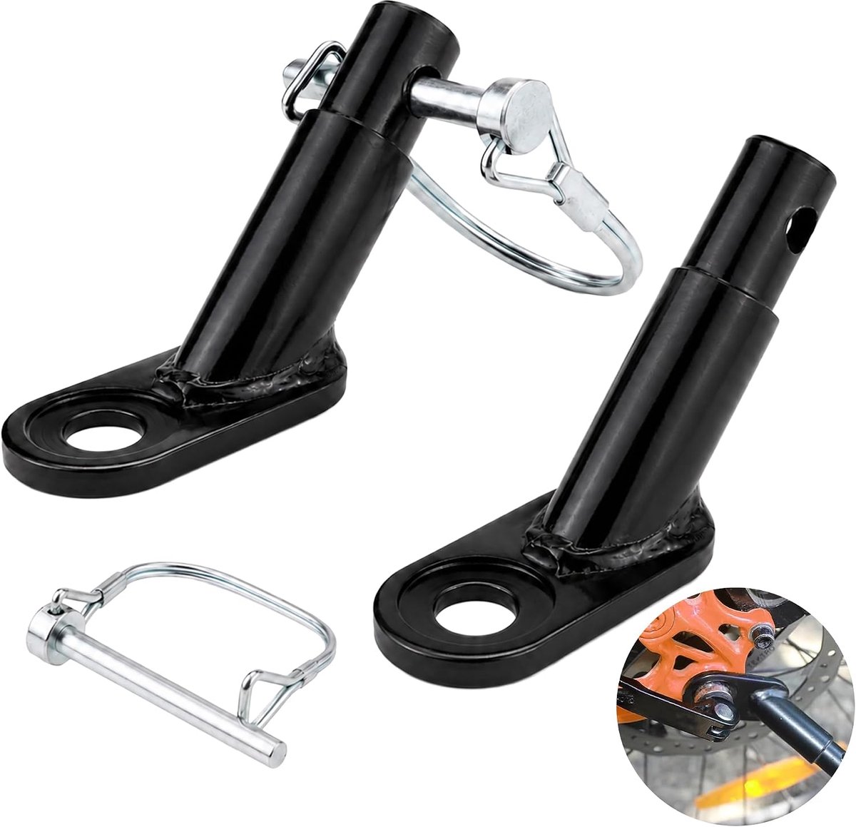 Trekhaak voor fietsaanhanger, 2 stuks, fietskoppeling van metaal met veiligheidspen, bevestiging achteras, voor kinderaanhanger, hond, lading