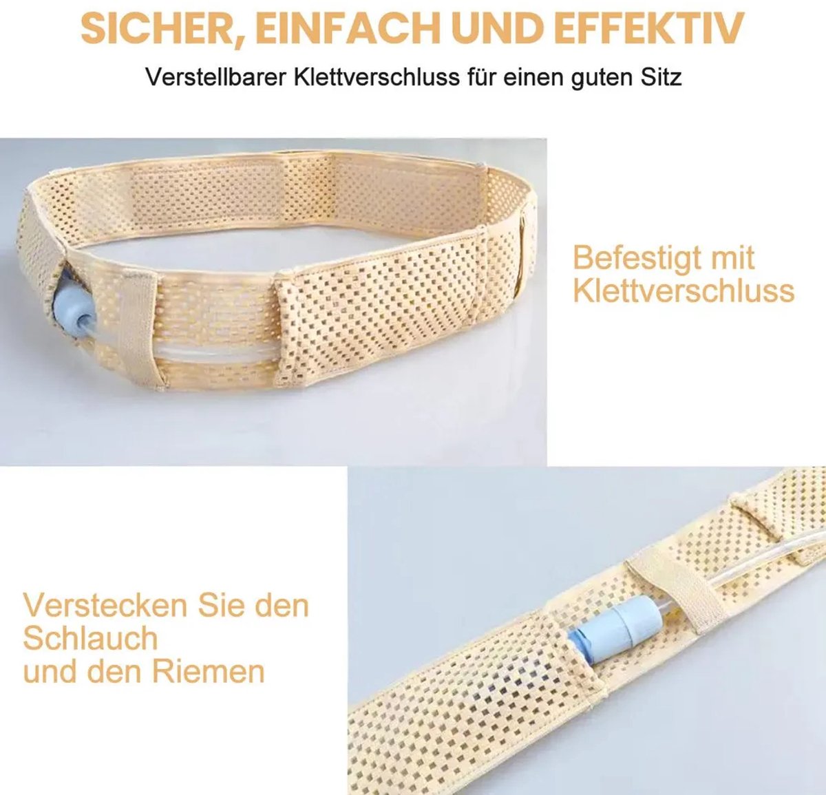 Aansluitende tailleband, ademend katoen, Geschikt voor ingebouwd opbergvakje, sluiting, unisex, maat M, gebroken wit.