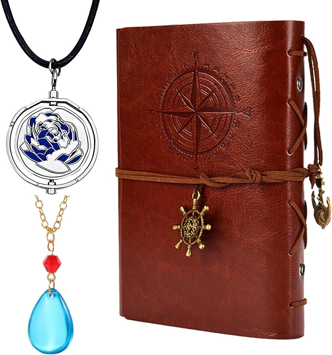 Anime Arcane Blaue Rose Rotatable Pendant en Jayce's Rune Necklace - 3-delige Set met Karakter, Leerboek en Notitieboek