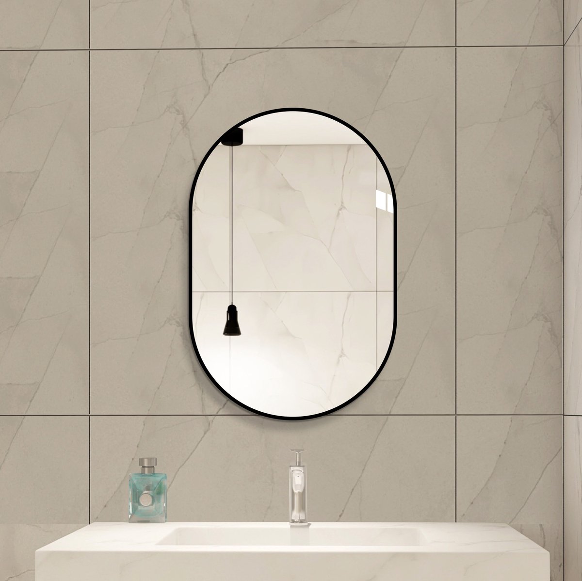MEUNIQ Wandspiegel 60 x 90 cm met boogvorm, zwarte aluminium lijst en veiligheidsglas – verticaal of horizontaal voor badkamer, hal en slaapkamer