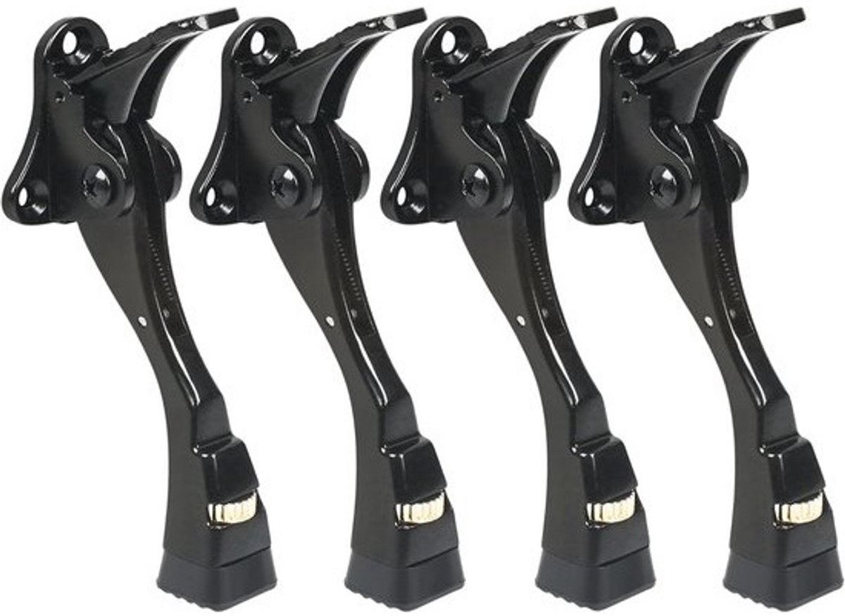 4 Stuks Zwarte Deurstopper - Verstelbare Kickdown Deurstop voor Zware Deuren, 4 Inch Metaal met Rubber Tip en Wandbeschermers