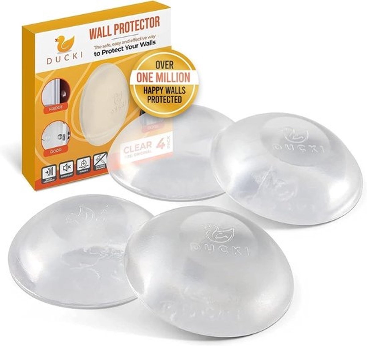 Deurstopper en muurbeschermer - Zelfklevende deurknop, rubberen wandbeschermers, schokabsorberend en discreet, 4 stuks doorzichtig