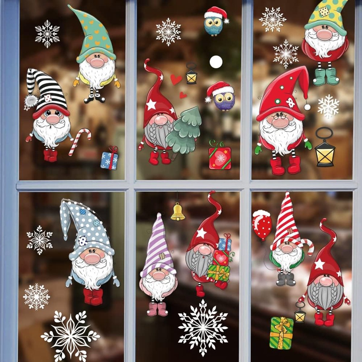 108 stuks stickers kabouters kerstman kerstman sneeuwvlok stickers, afneembaar, statische raamstickers, kerstdeur, kerstdecoratie, raamstickers