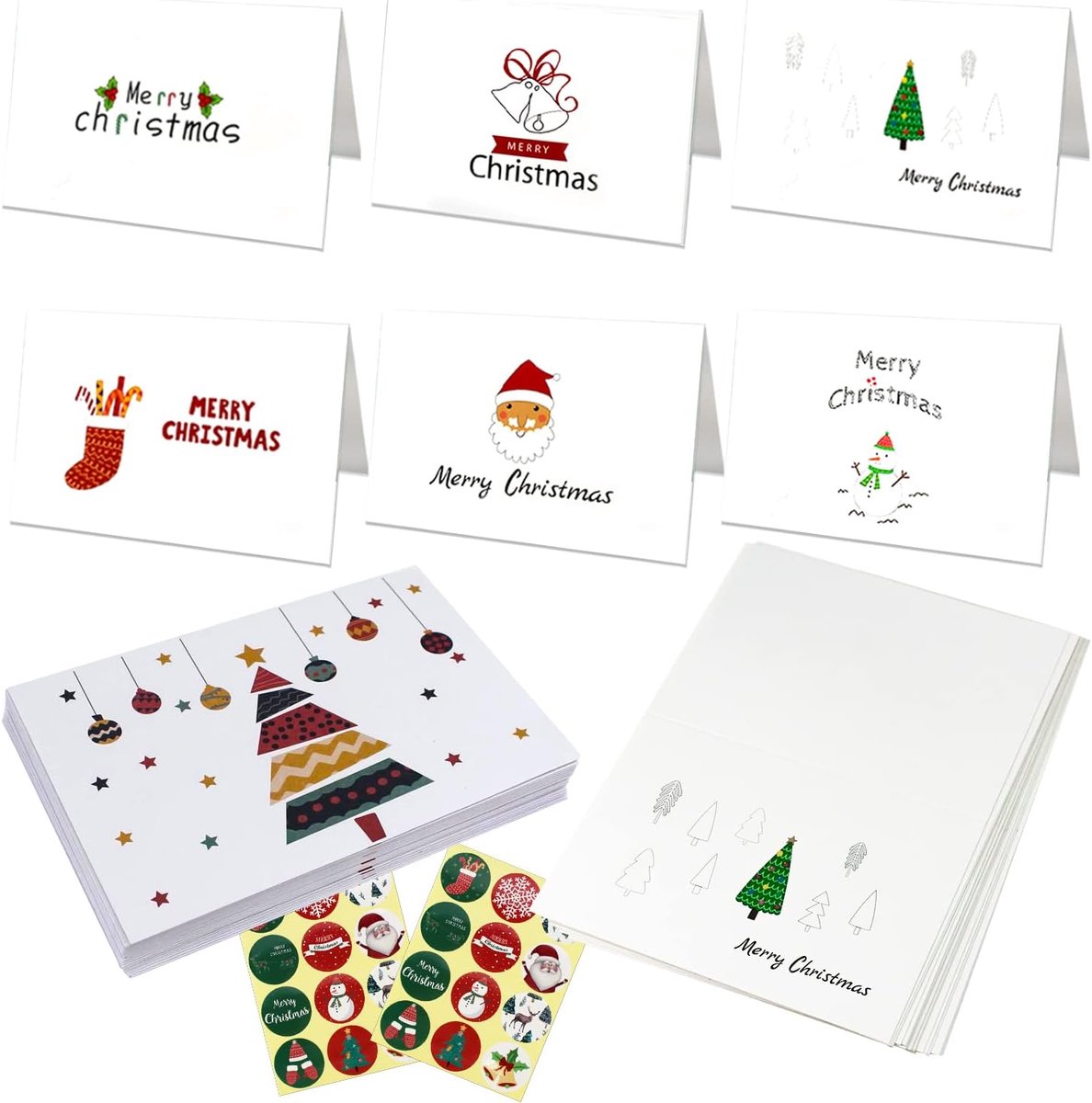 Kerstkaarten Gepersonaliseerde Wenskaarten Kerstmis Kerstpostkaarten Kerstkaart met enveloppen en stickers 24 Set Wit