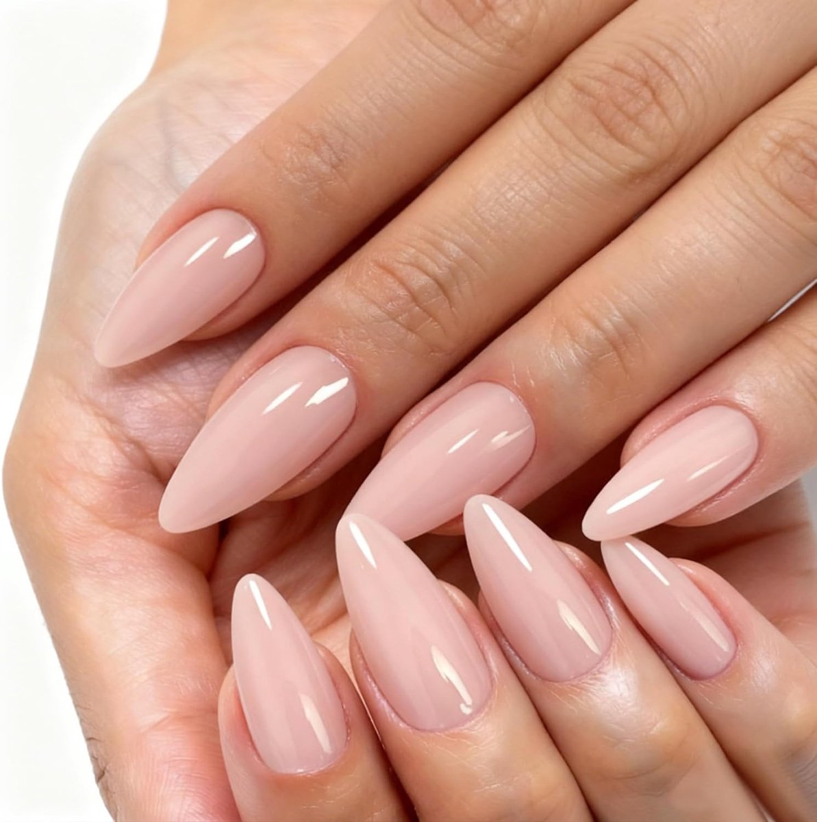 12 maten - 24 stuks Dusty Pink Press-on Nails Kit | Jelly Gel Amandelnagels Press-Ons | Solid Medium Stiletto Kunstnagels | Herbruikbare Plaknagels voor Dagelijkse DIY voor Vrouwen