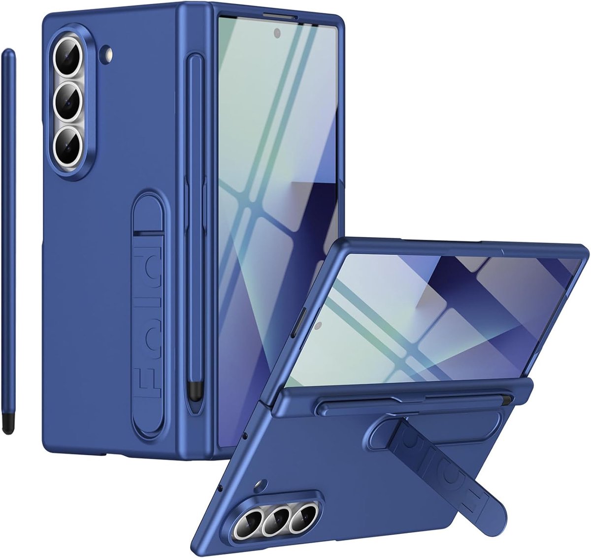 Hoesje voor Galaxy Z Fold 5 met standaard, schermbeschermer, S Pen-vak en scharnierschild, volledige beschermhoes voor Samsung Galaxy Z Fold 5 met styluspen - Donkerblauw