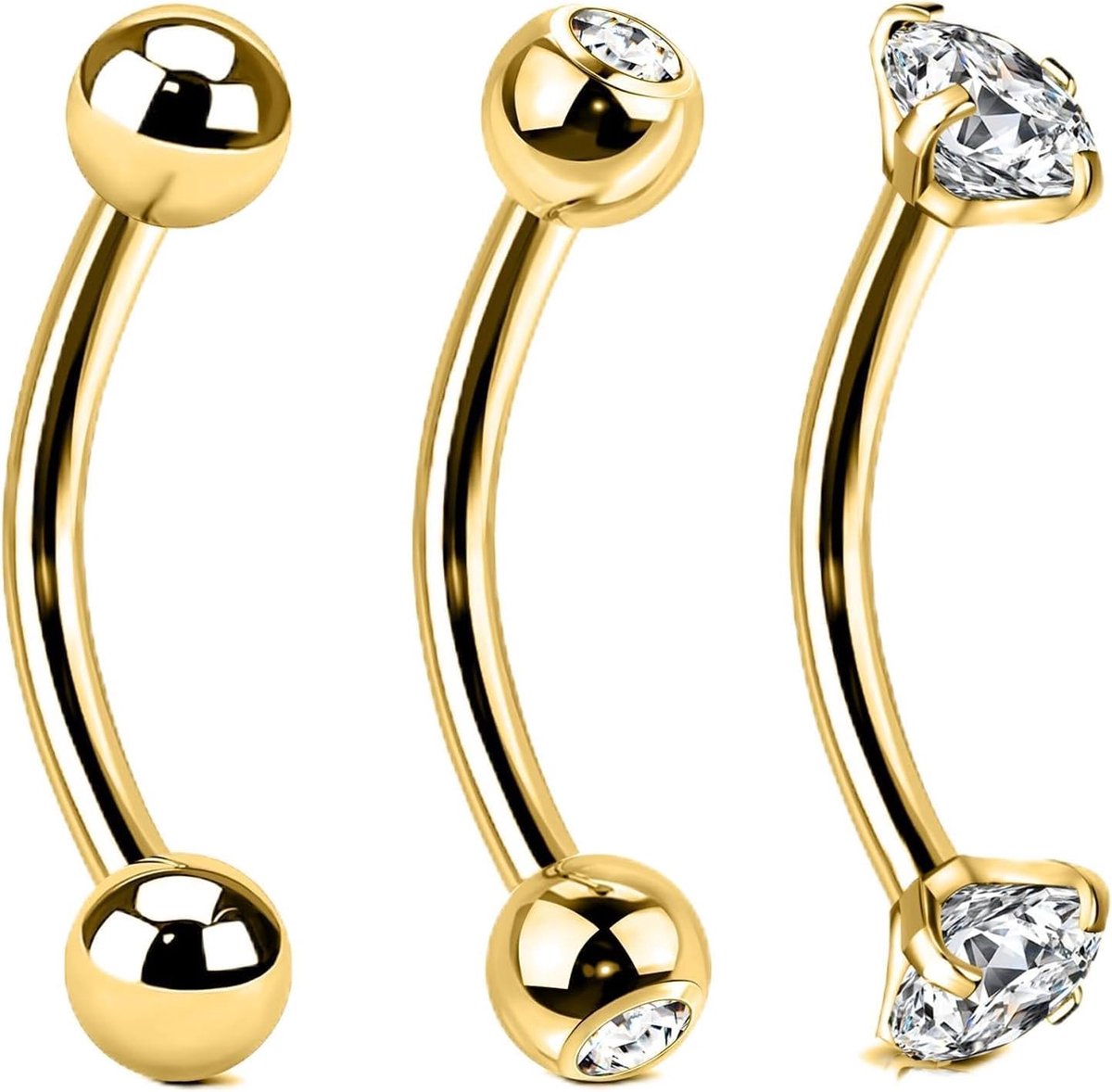 14G Wenkbrauwringen, buikstangen, chirurgisch staal, tragusoorbellen, gebogen navel, barbell, gouden harkpiercings, slangogen, sieraden voor industriële tong