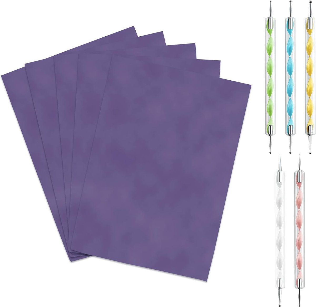 50 Vellen Overtrekpapier en 5 Embossing Pennen, A4 Transferpapier voor Hout, Canvas en Keramiek