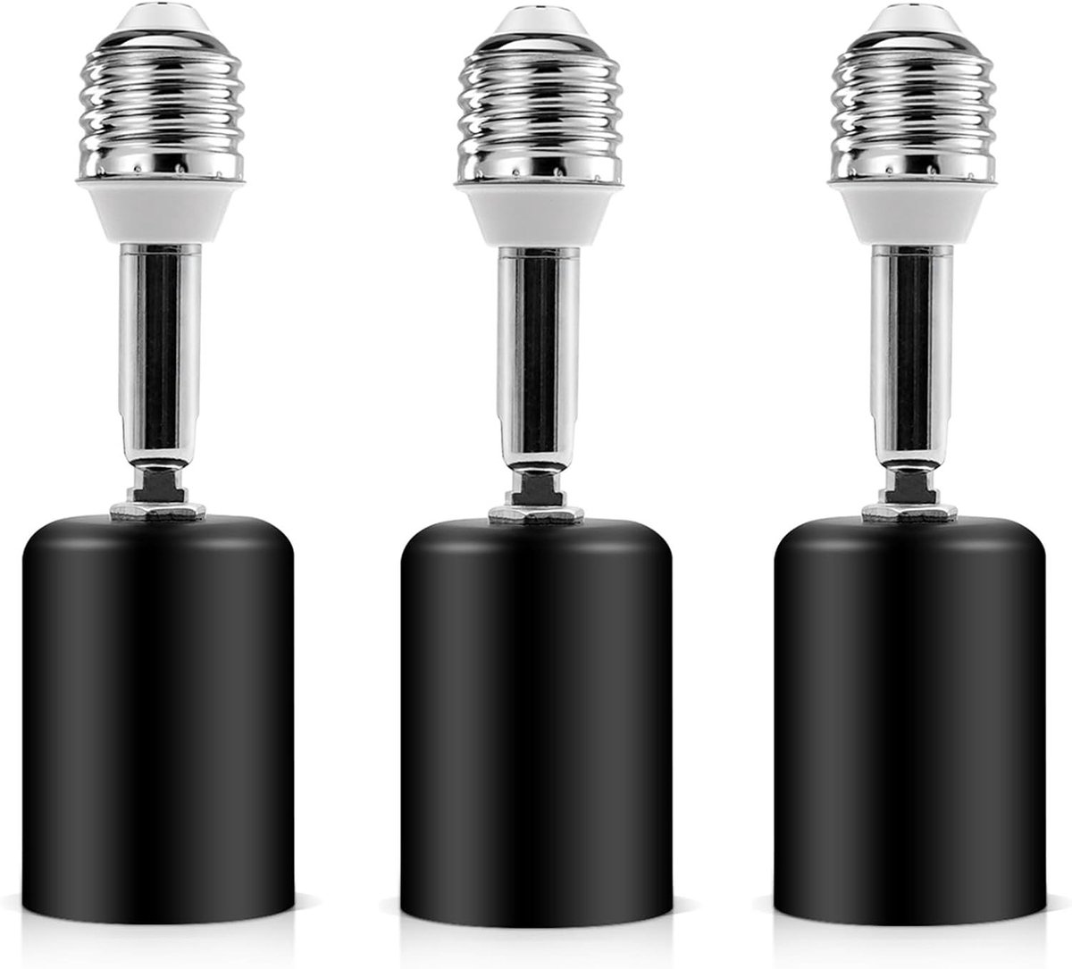 Bendbare E26 E27 metalen lampenfittingen voor verlichting, schroefbasis en adapter, set van 3 (Zwart)