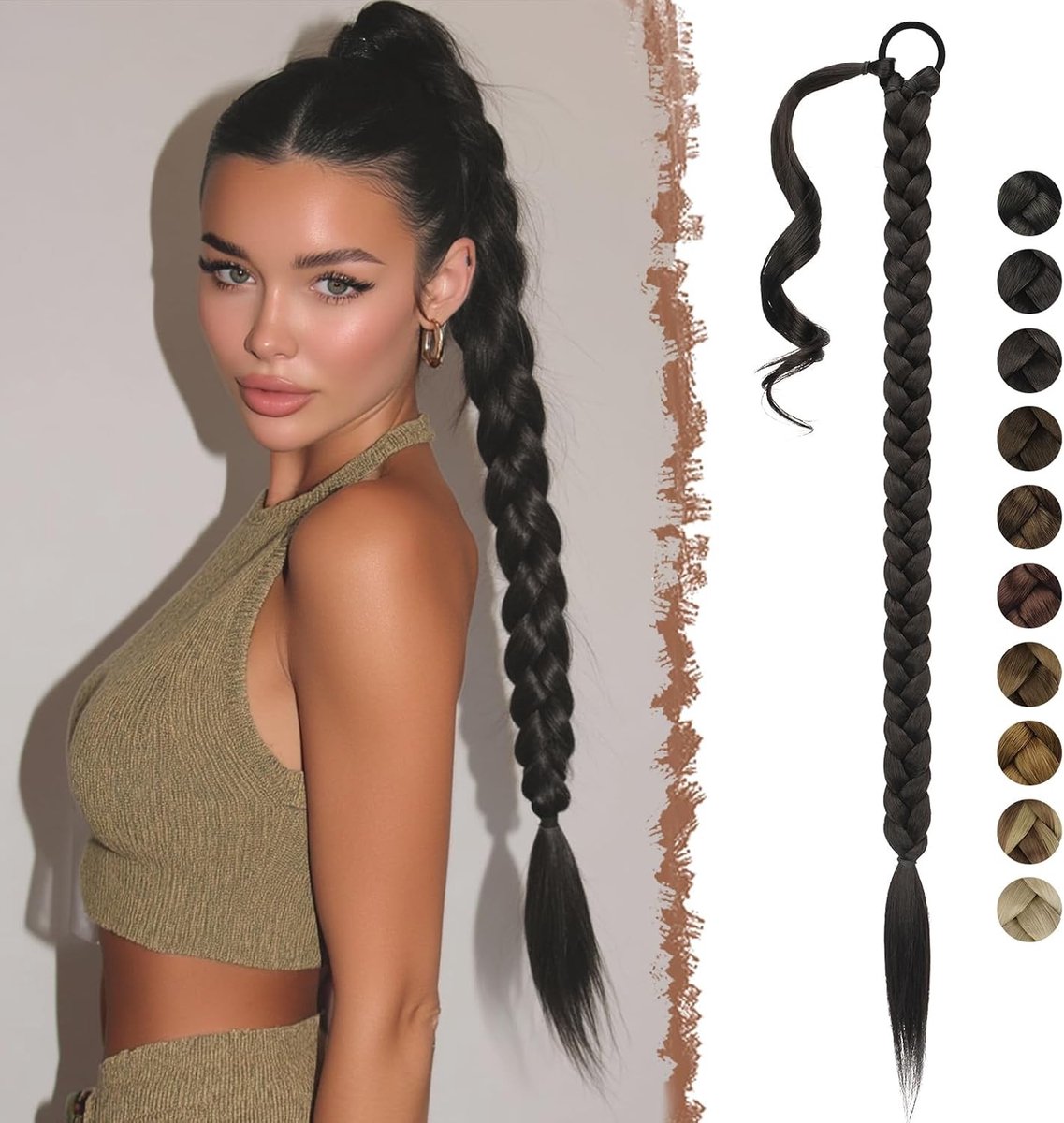 Langdurige Ponytail Extensions van 85 cm - Gevlochten Haarstuk voor Vrouwen, Synthetisch Haar in Zwart en Bruin, Ideaal voor Diverse Haarstijlen