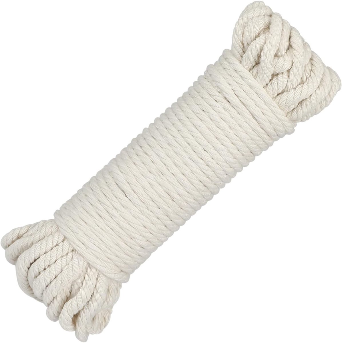 Macrame Touw 6 mm - 20 Meter Natuurlijk Gedraaid Katoen Touw voor Creatieve Projecten, Wanddecoratie, Plantenhanger en Tuinieren