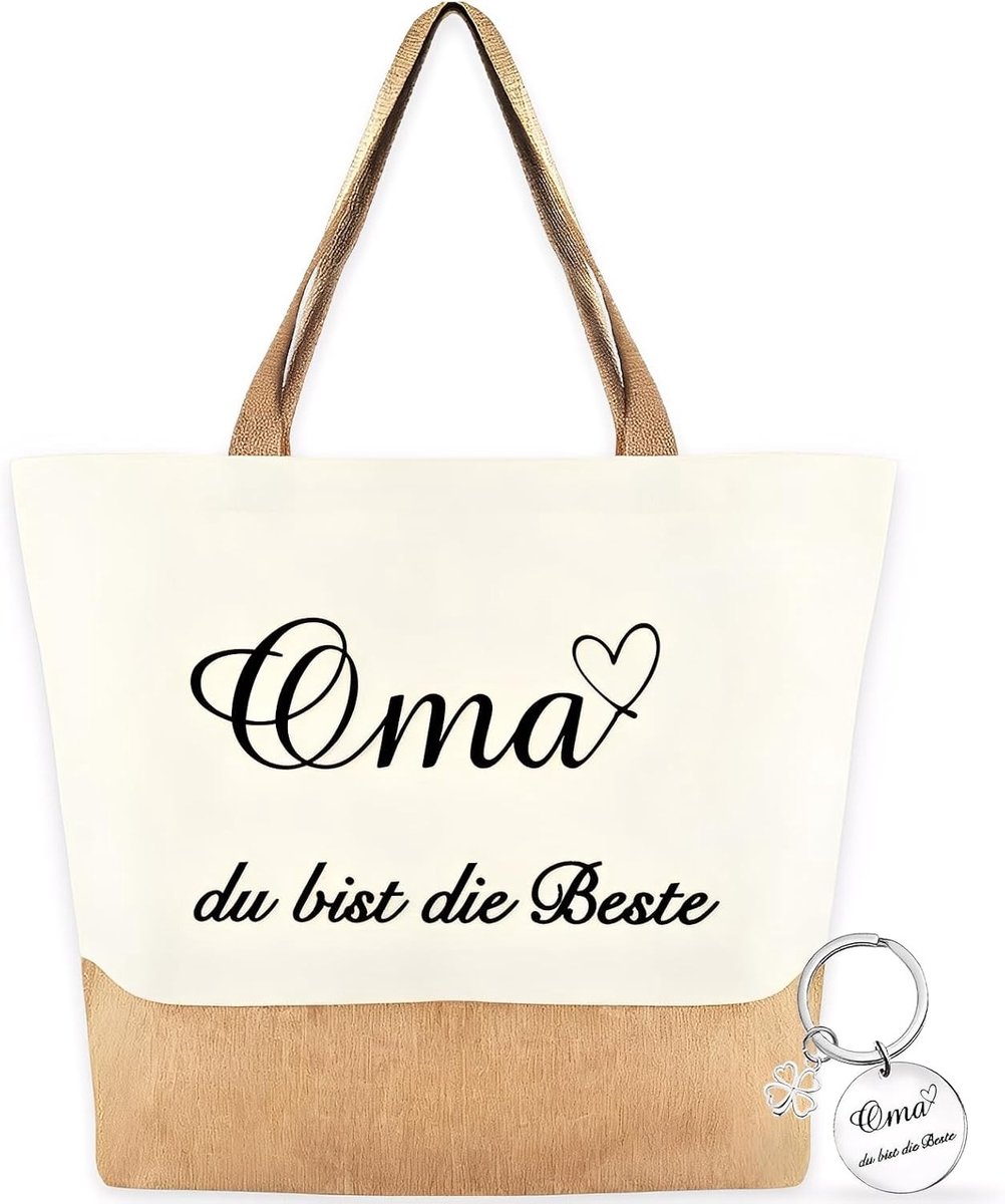 Praktische Jute Tas met Sleutelhanger voor Grootmoeder - Perfect Cadeau voor Verjaardag, Moederdag en Kerst - Ruime Shopping Bag voor Dagelijks Gebruik