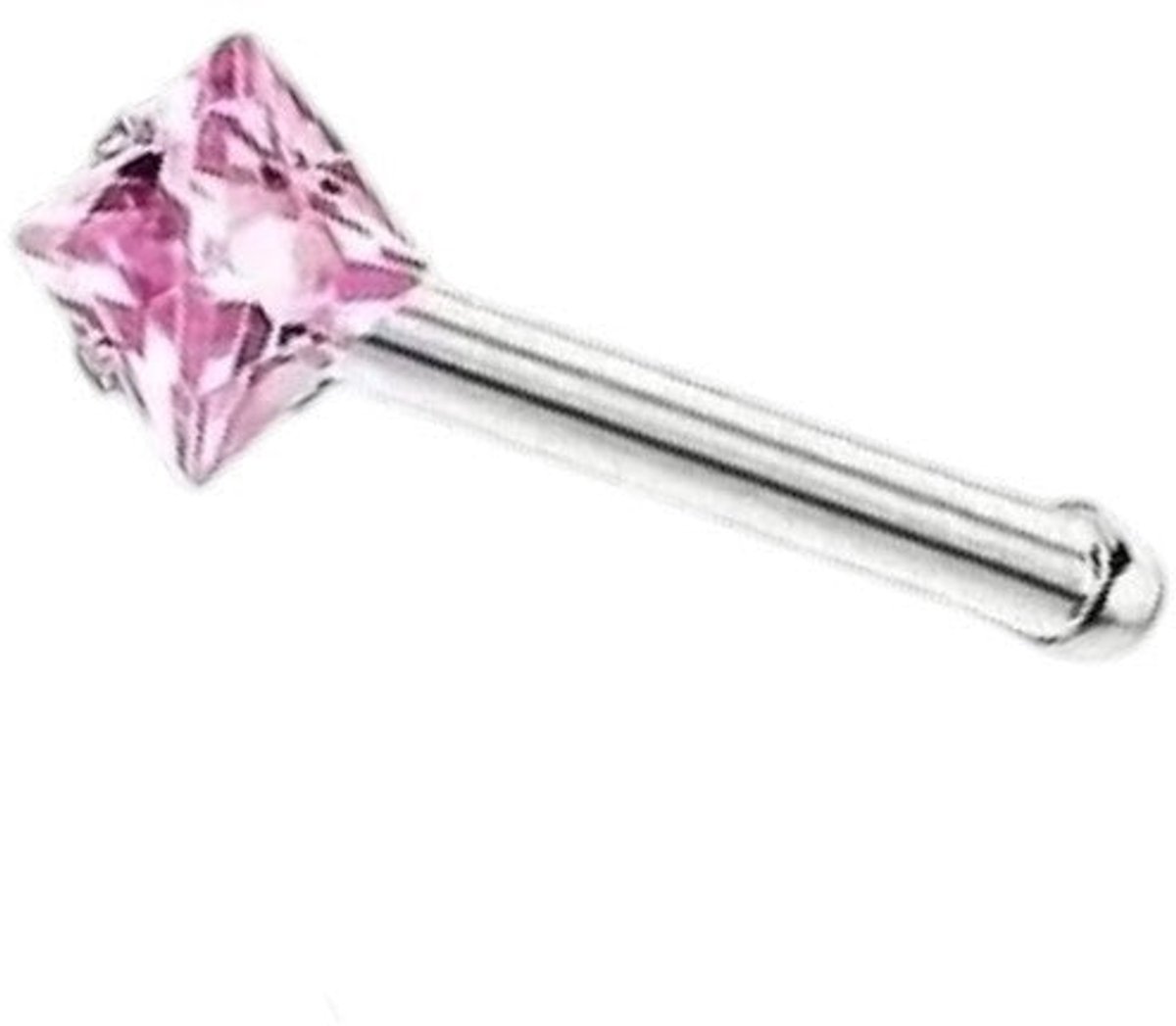Stalen Neuspiercing Vierkante Zirkonia 2mm – Recht Staafje – Roze
